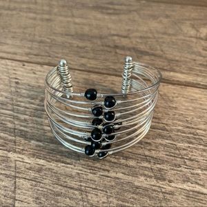 Silver and Black Bead Cuff Bracelet